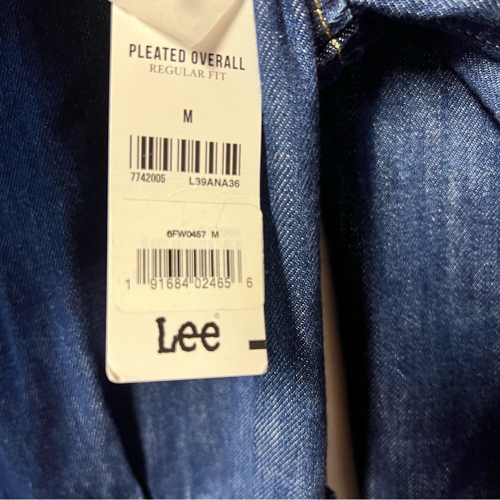 Lee Denim Jumpsuit Womens Medium Organic Cotton Pleated Overall Belted Blue NWT - Picture 6 of 6